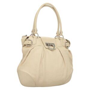 Salvatore Ferragamo Gancini Hand Bag Leather Ivory Silver Auth 132891